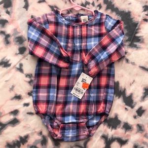 Three quarter sleeve plaid Bodysuit